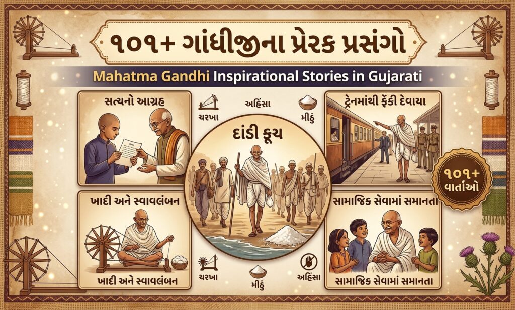 101+ ગાંધીજીના પ્રેરક પ્રસંગો | Mahatma Gandhi Inspirational Stories in Gujarati