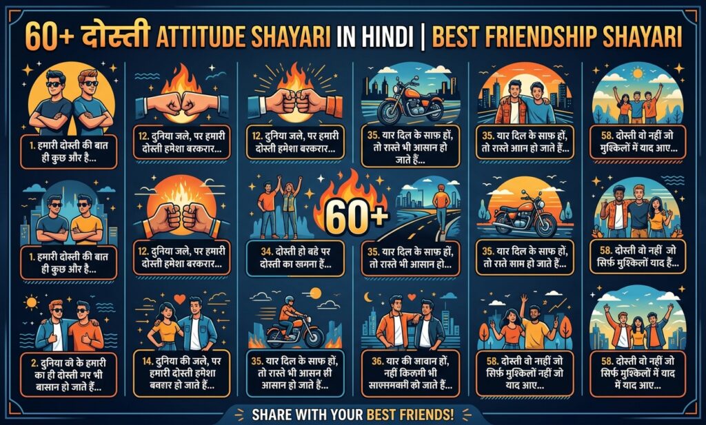 60+ Dosti Attitude Shayari in Hindi | Best Friendship Shayari